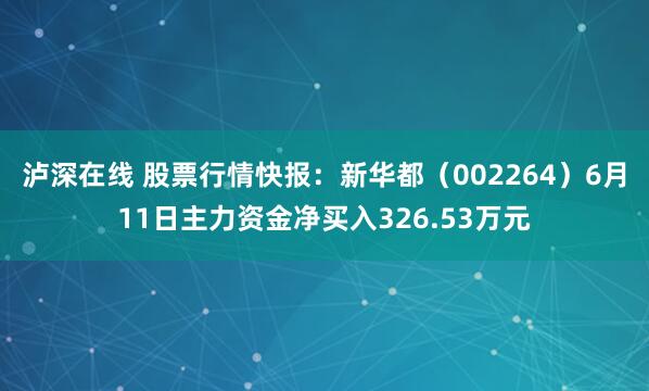 泸深在线 股票行情快报：新华都（002264）6月11日主力资金净买入326.53万元